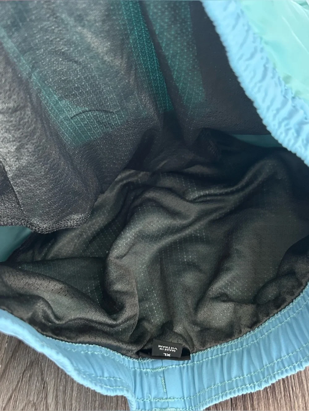 Patagonia Boys Light Aqua Blue Swim Trunks with Blue Drawstring